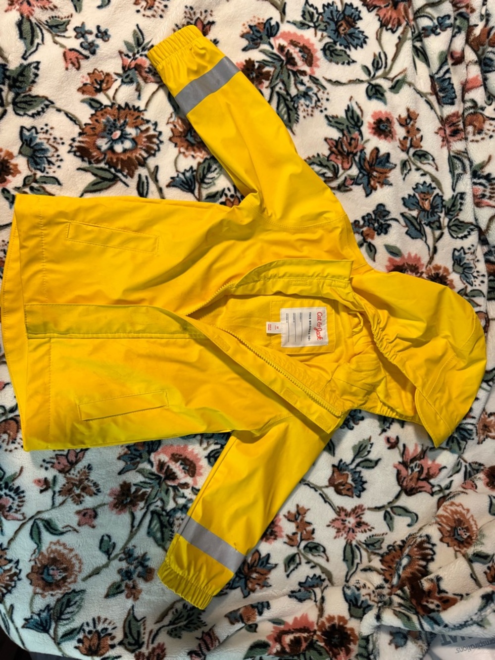 Cat & Jack Bright Yellow Hooded Reflective Kids Raincoat
